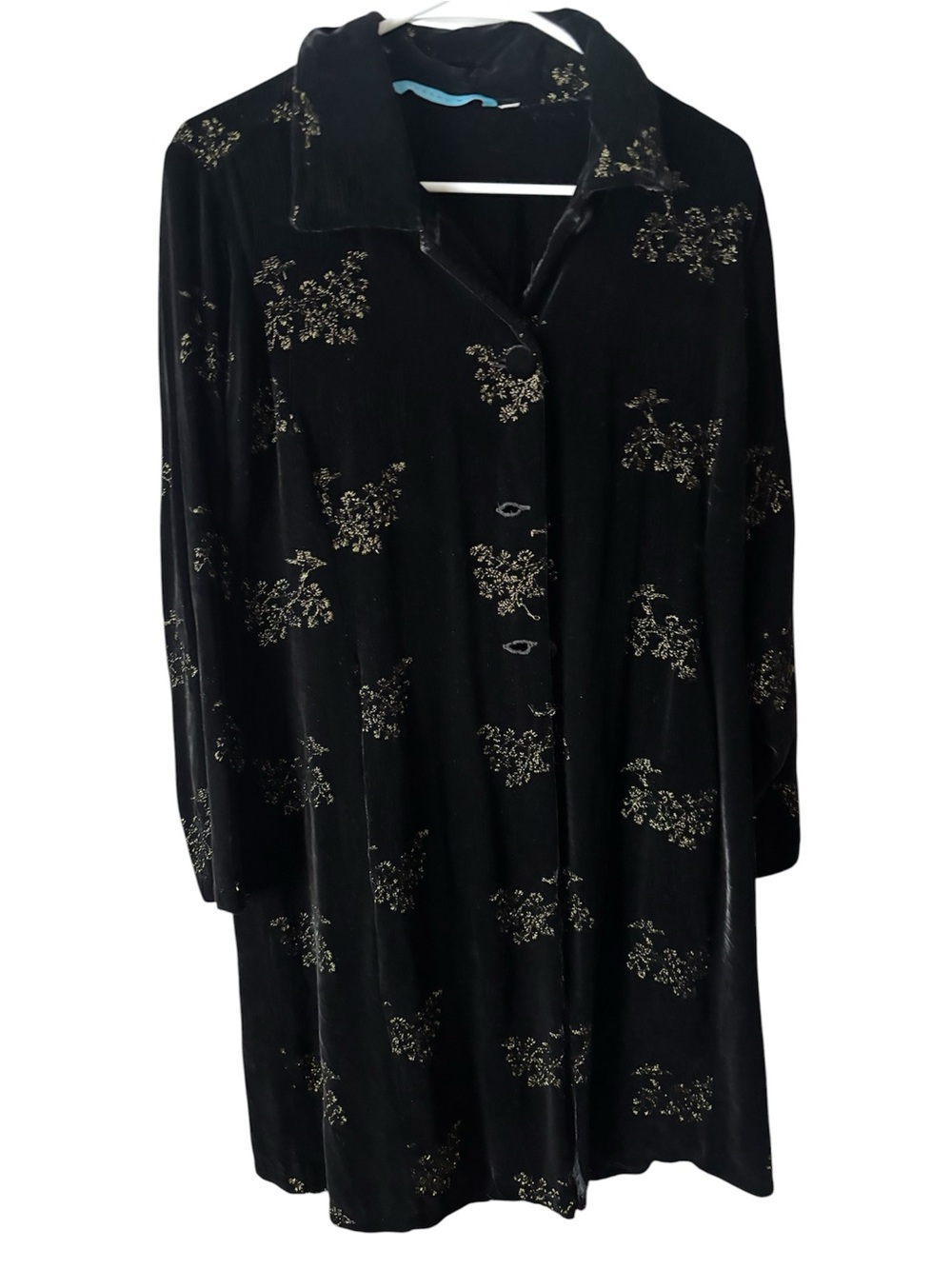Johnny Was Black Velvet coat with Gold Floral Motif